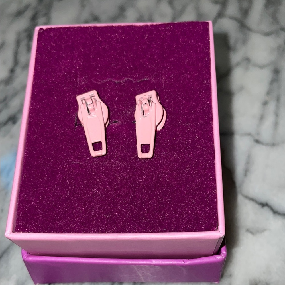 Retro Pink Zipper Earrings BNIB